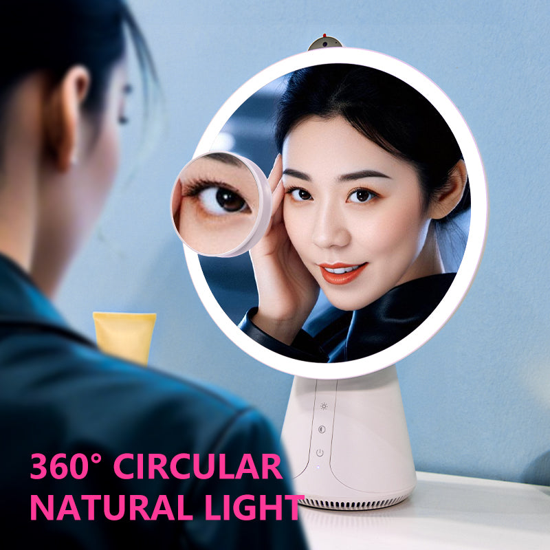 Smart Makeup Mirror With 360° Circular Natural Light And Magnification