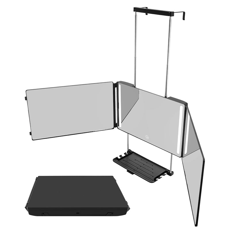 This 360 mirror with storage offers a complete view for flawless grooming. Its built-in LED lighting and attached storage tray keep your cosmetics organized and within reach. A perfect all-in-one vanity that saves space and simplifies your routine.