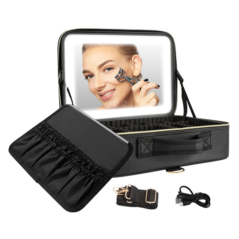 Portable Makeup Bag with LED Lighted Makeup Mirror, Large Capacity, Detachable, and Portable Makeup Mirror