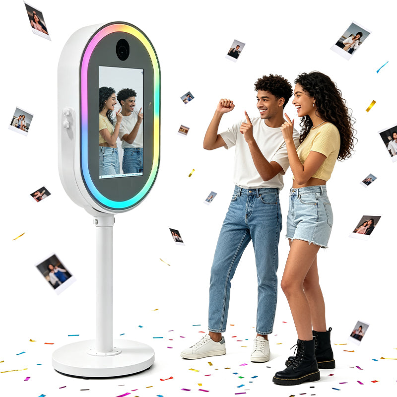 21.5" Oval Magic Mirror Photo Booth | Built-in Mini PC Touch Screen Selfie Kiosk for Wedding & Event Rental Business