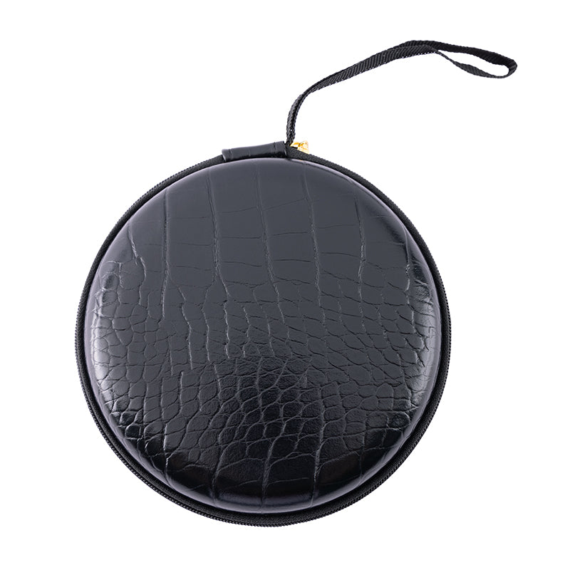 Crocodile Black Compact Mirror LED Cosmetic Mirror Round Soft Pouch Portable Vanity with Storage Dimmable Touch Rechargeable Waterproof Strap