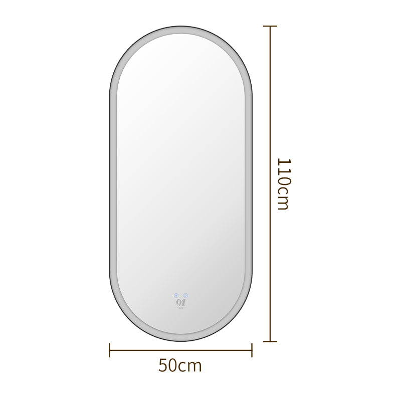 Led Backlit Bathroom Mirror Dimmable 3 Color Oval Temperature Smart Mirror Led Light Anti-fog Aluminum Frame Makeup Mirror