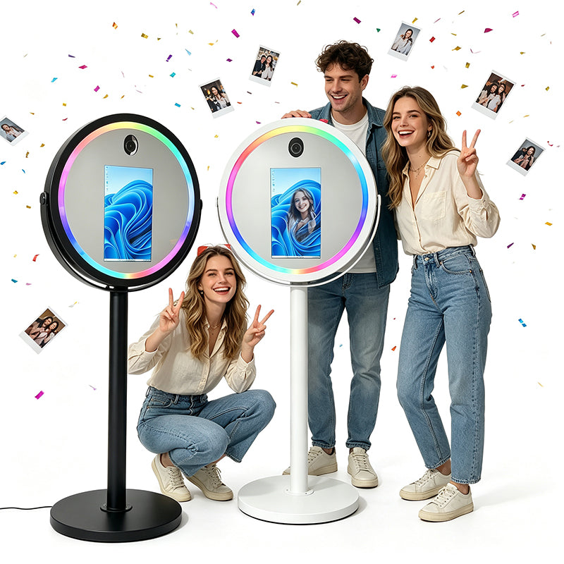 21.5" Round Magic Mirror Photo Booth WSK-21.5-C | Touch Screen Selfie Kiosk for Wedding & Event Rental