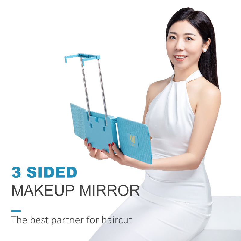 Telescoping Portable 360° Triple Folding Haircutting Mirror for Makeup, Shaving, and Self-Haircut