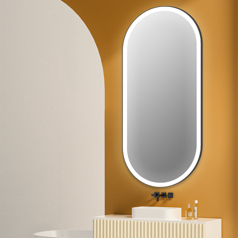 Led Backlit Bathroom Mirror Dimmable 3 Color Oval Temperature Smart Mirror Led Light Anti-fog Aluminum Frame Makeup Mirror