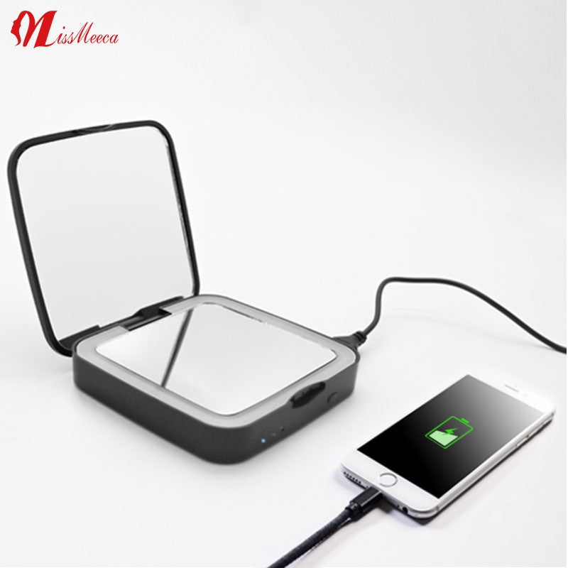 Double LED Makeup Mirror 5X magnifying with power bank for travel