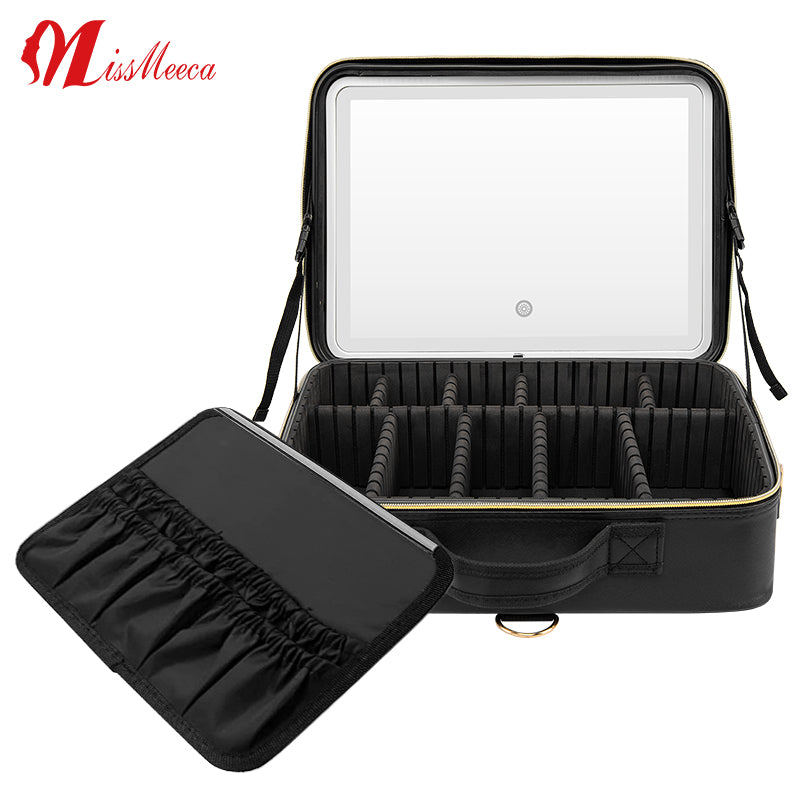 Portable Makeup Case Bag Mirror Led Light Beauty Case Travel Waterproof Make Up Bag Mirror