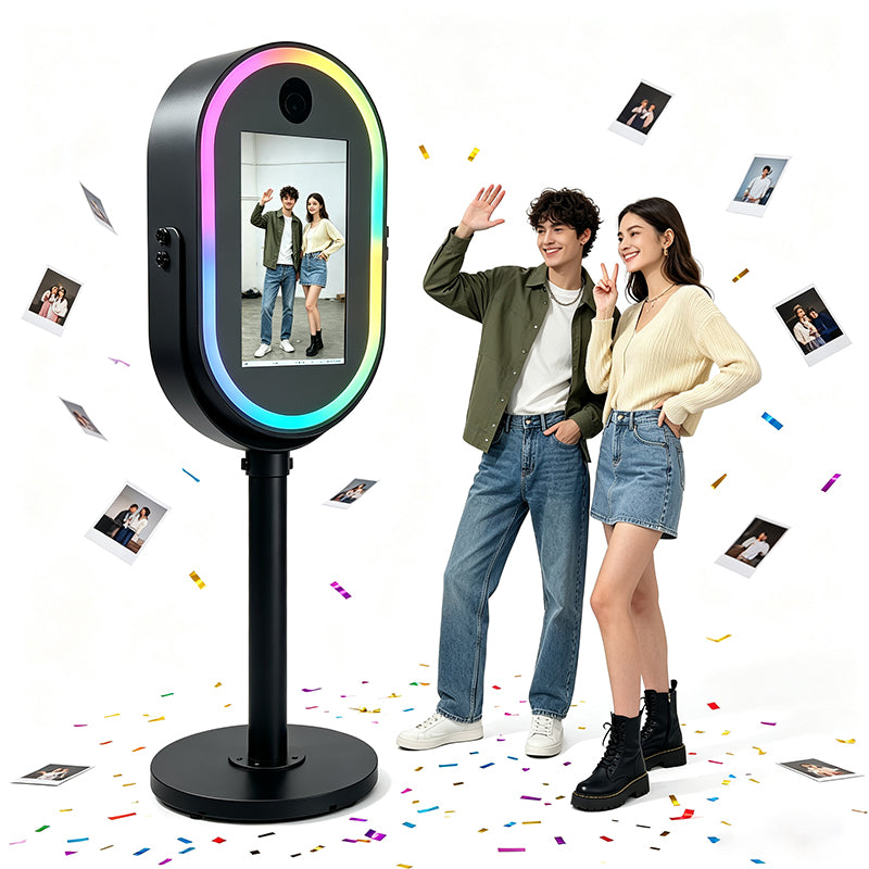 21.5" Oval Magic Mirror Photo Booth | Built-in Mini PC Touch Screen Selfie Kiosk for Wedding & Event Rental Business