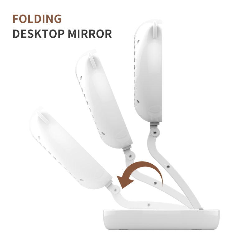 Foldable Cat Ear Shape Fan Mirror 3 Level Adjustable Wind And 3 Step LED Light Mirror