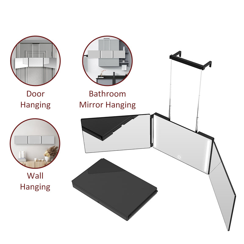 LED 3 Way Mirror for Self Cutting Mirror Trifold Mirror to See Back of Head