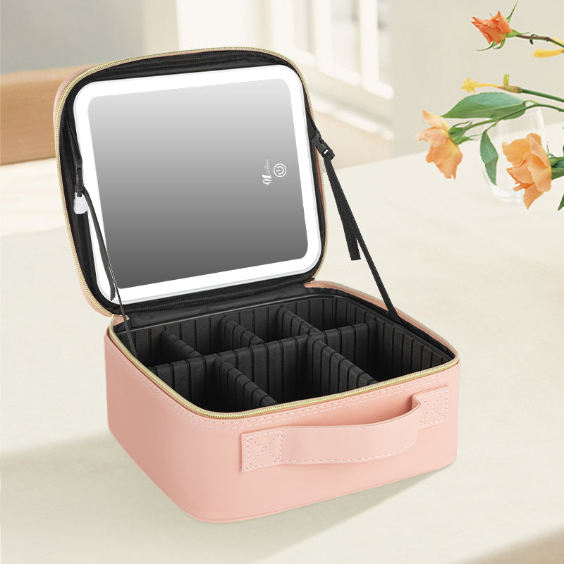 New Leather Makeup Bag with HD LED Vanity Mirror for Easy Portability and Tote