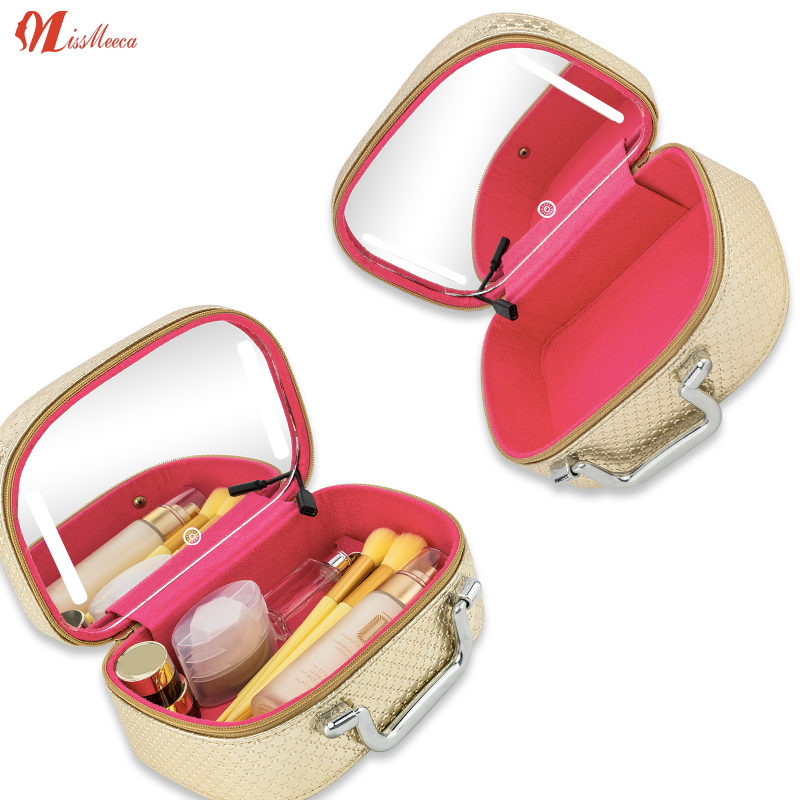 Big Beauty  Led Cosmetic Case With Mirrors Sets Professional Lighted Makeup Bag Mirror