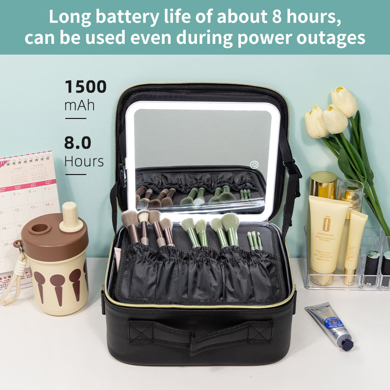 LED Lighted Makeup Case for Travel | 3-Way Touch Mirror & Cosmetic Organizer