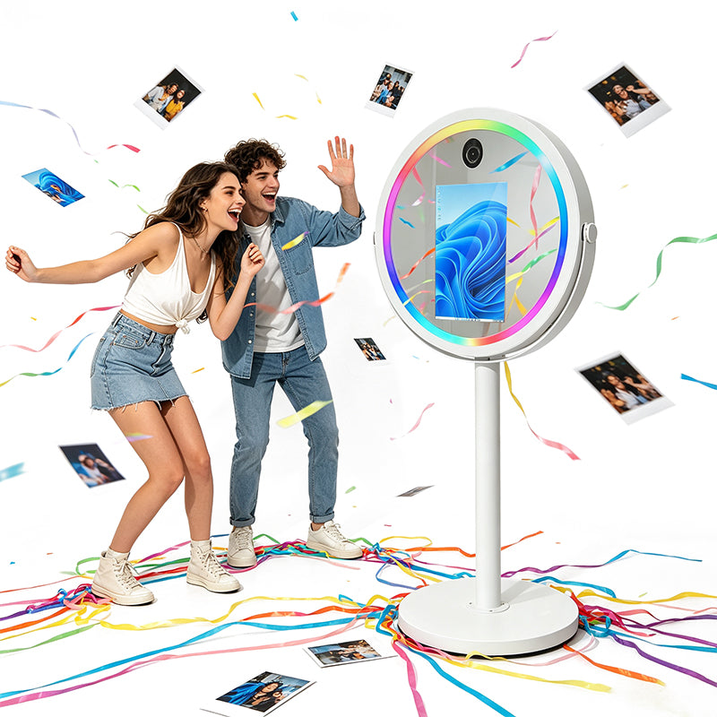 21.5" Round Magic Mirror Photo Booth WSK-21.5-C | Touch Screen Selfie Kiosk for Wedding & Event Rental