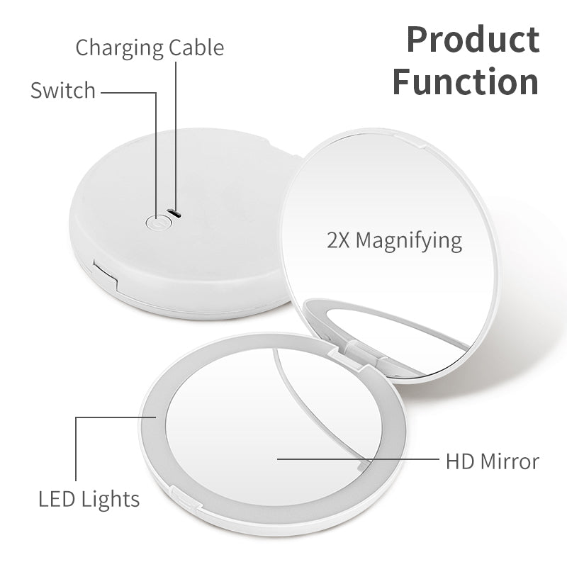 Handheld Vanity Mirror 1X/2X Magnification Double Side Folding Mirror