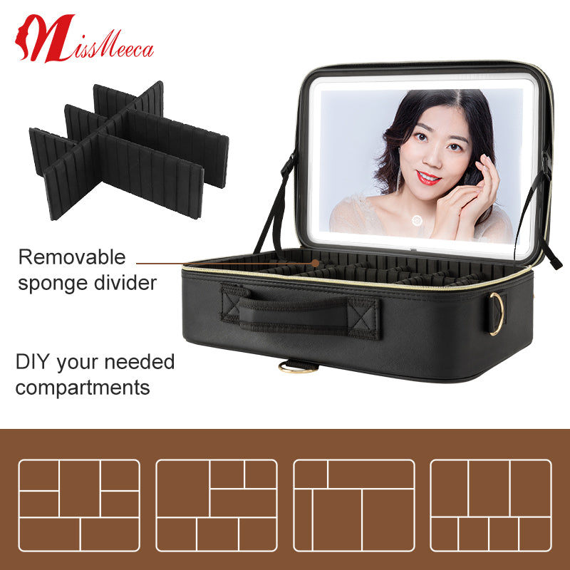 Portable Makeup Case Bag Mirror Led Light Beauty Case Travel Waterproof Make Up Bag Mirror