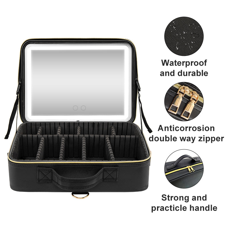 Portable Makeup Bag with LED Lighted Makeup Mirror, Large Capacity, Detachable, and Portable Makeup Mirror