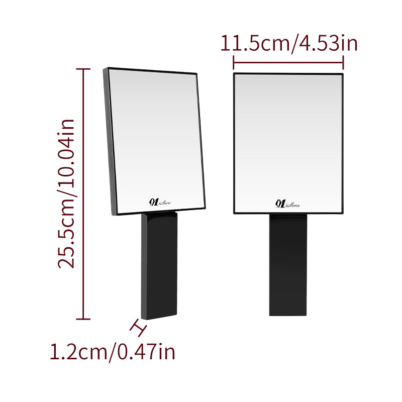 Handheld Square  Black Makeup Mirror With A Handle Stand On The Desk