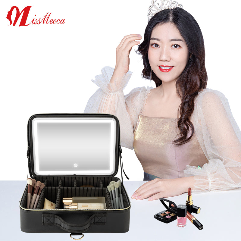 Portable Makeup Case Bag Mirror Led Light Beauty Case Travel Waterproof Make Up Bag Mirror