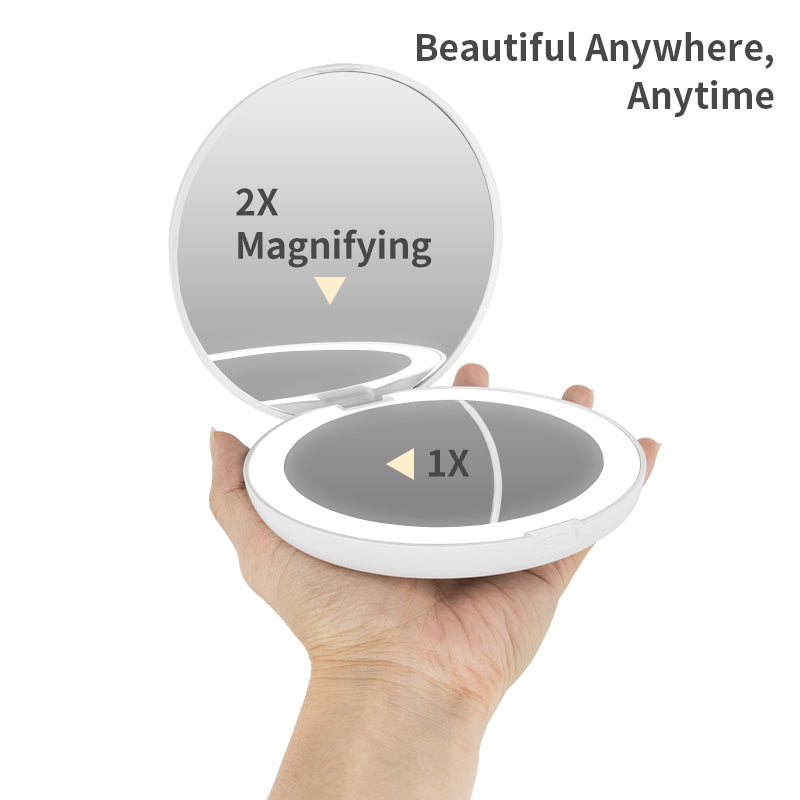 Handheld Vanity Mirror 1X/2X Magnification Double Side Folding Mirror