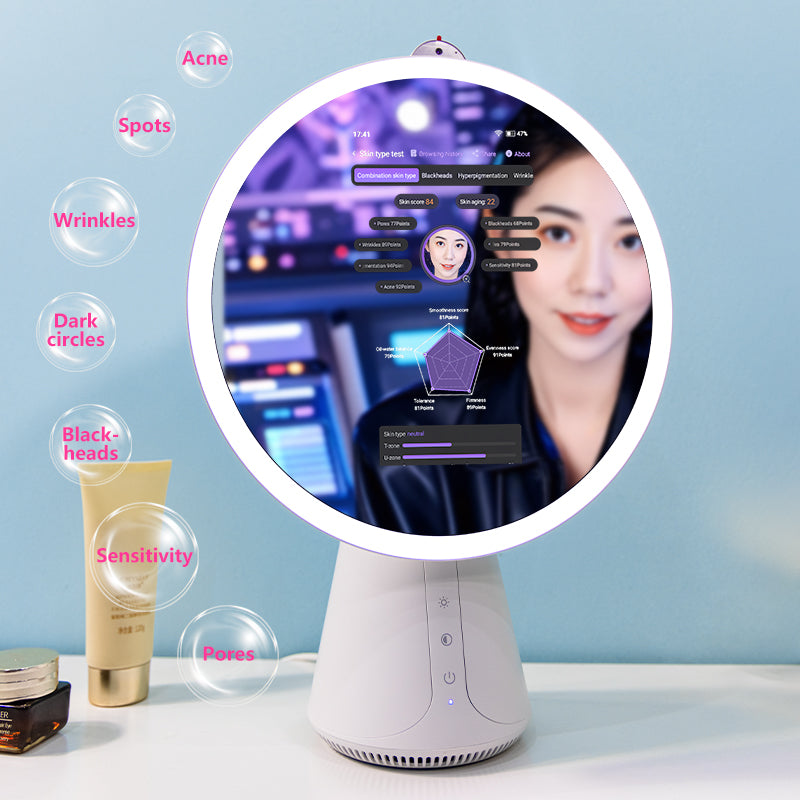 AI Skin Analysis Makeup Mirror Detecting Acne Spots Wrinkles