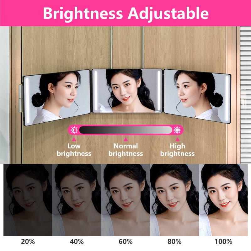 Adjustable LED Makeup Mirror, 5 Brightness Levels From 20% To 100%