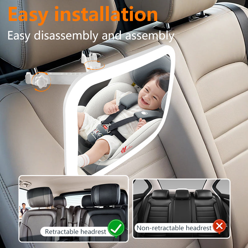 Baby Car Mirror With Easy Installation, Fits Retractable Headrests