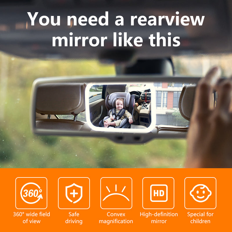 Baby Rearview Mirror For Car With 360° View, HD Convex, Child Safety