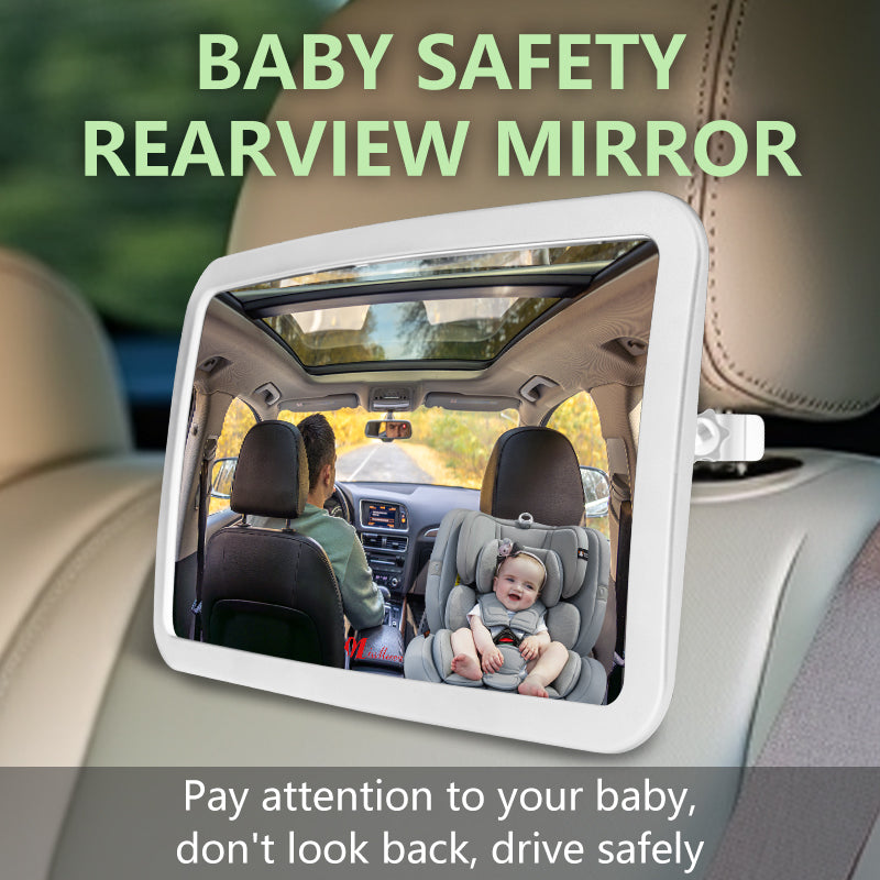 Baby Safety Rearview Mirror In Car Showing Driver And Rear-Facing Infant