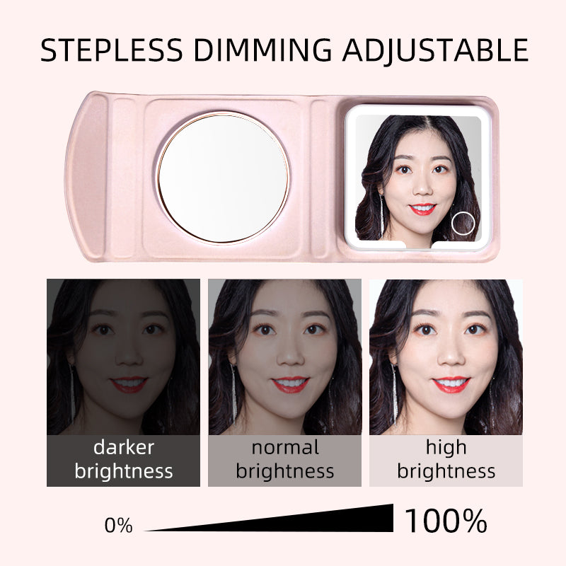 Bi-fold Leather Mirror Stepless Dimming Function, 0% to 100% Adjustable Brightness