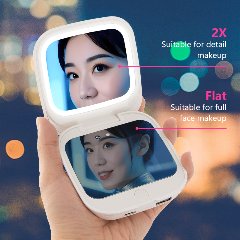 Dual-Sided Makeup Mirror with 2X Magnification and Flat Mirror