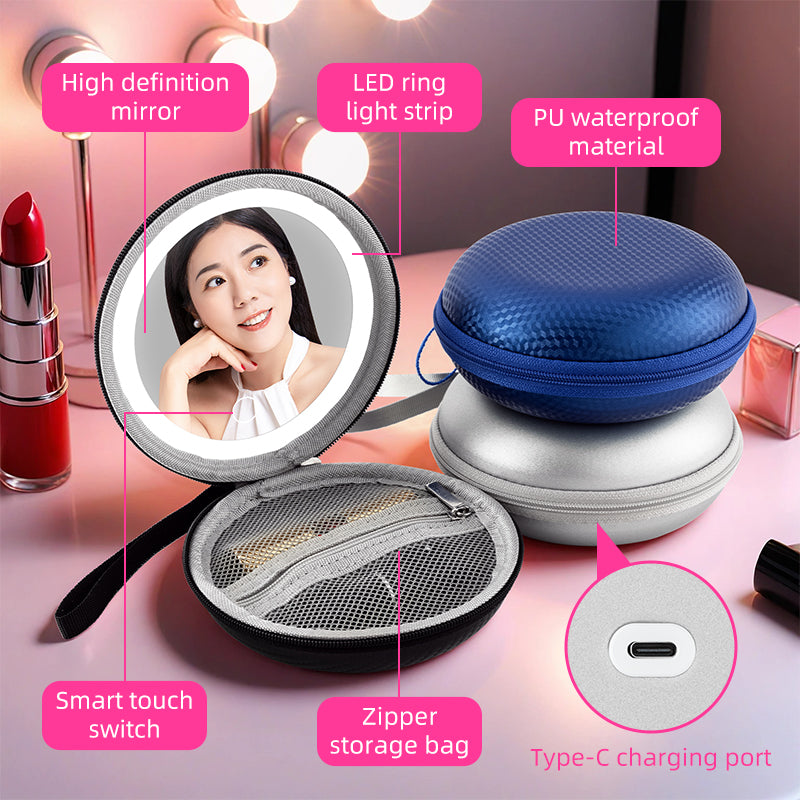 HD mirror with LED ring light-PU waterproof-smart touch switch