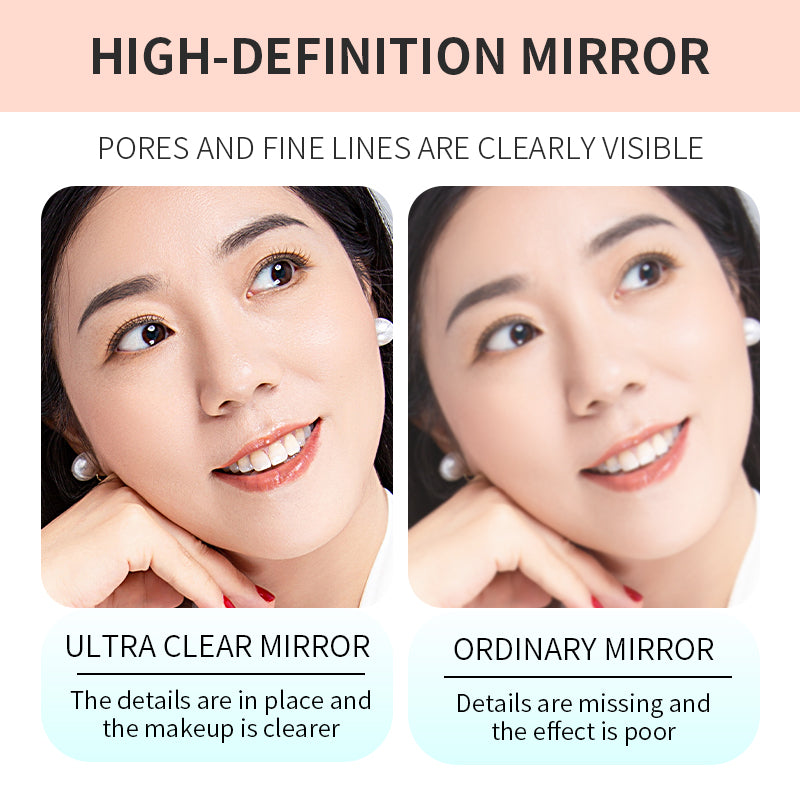 High-Definition Folding Makeup Mirror vs Ordinary Mirror Comparison, Clearly Shows Pores and Fine Lines
