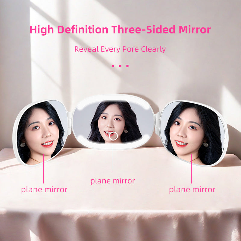 High Definition Three-Sided Folding Makeup Mirror with Multi-Angle Plane Mirrors