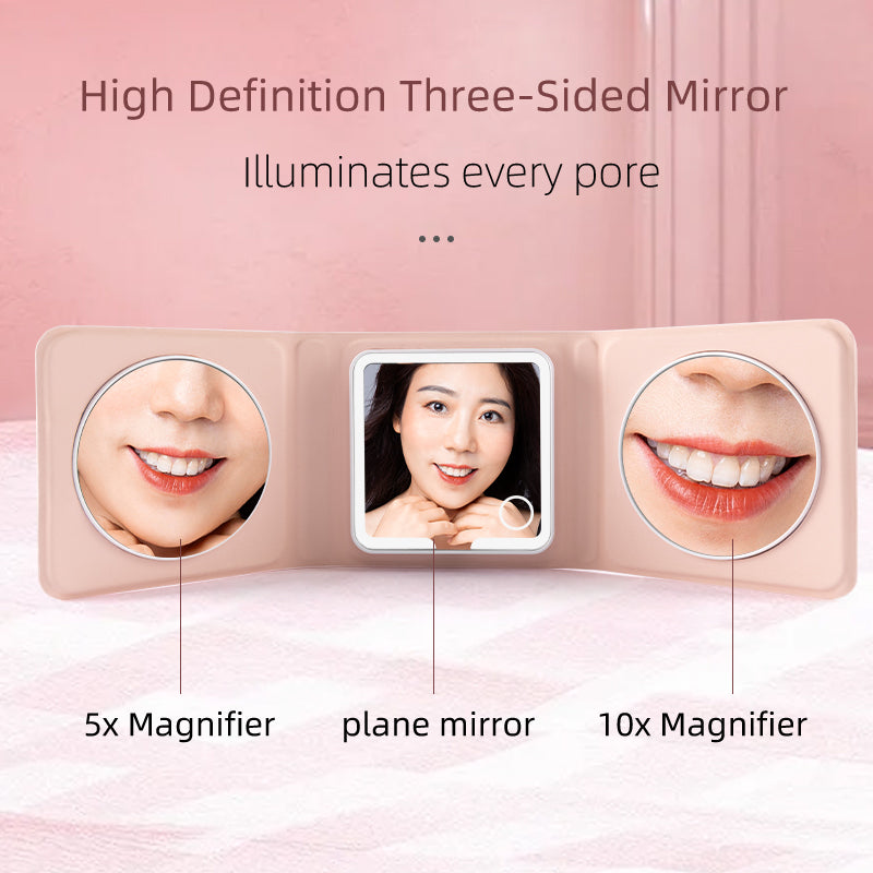 High Definition Three-Sided Mirror with 5x/Plane/10x Magnifier Illuminates Every Pore
