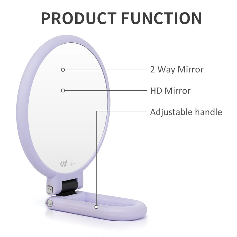 Foldable Handle Mirror Dual-sided HD Mirror Function Diagram