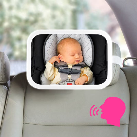 White Baby Safety Mirror Installed On Headrest Reflecting Sleeping Newborn Child