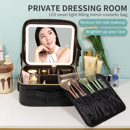 LED Smart Light-Filling Cosmetic Bag with Mirror Storage Display