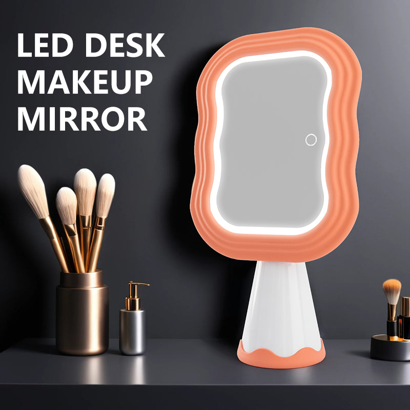 LED Desk Makeup Mirror, Wavy Orange Frame with Touch Switch