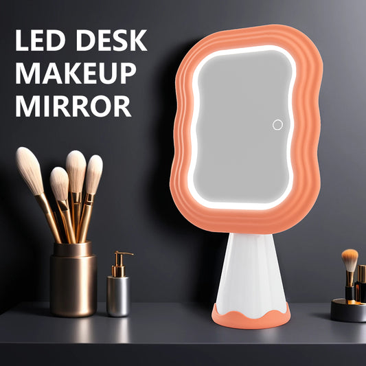 LED Desk Makeup Mirror, Wavy Orange Frame with Touch Switch
