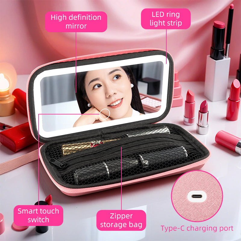 Portable LED Makeup Mirror Features HD Mirror Type-C Charging