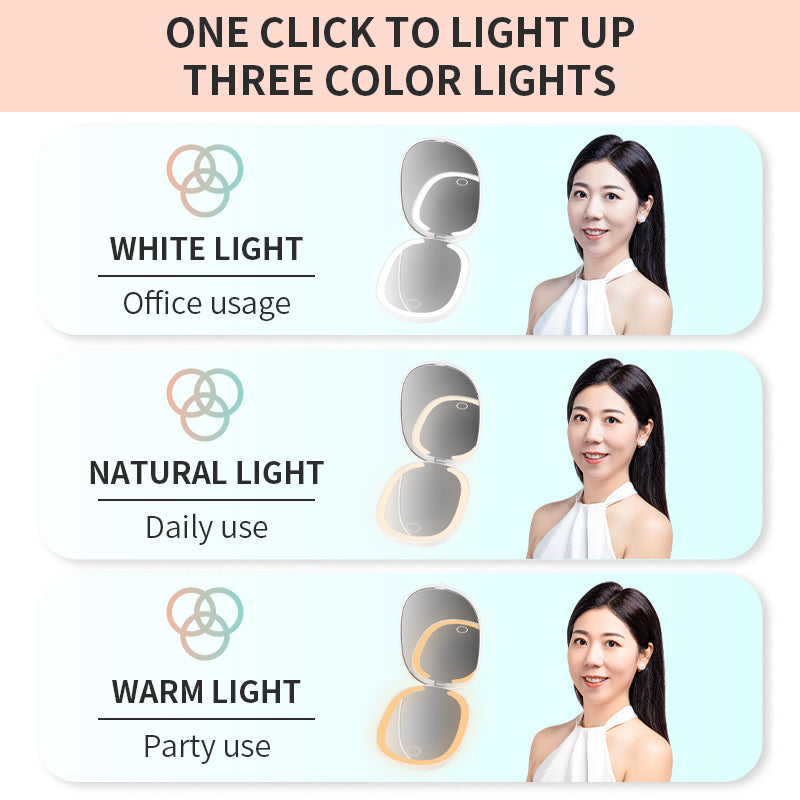 LED Makeup Mirror 3 Color Lights, Showing White, Natural, Warm Light Usage Scenarios
