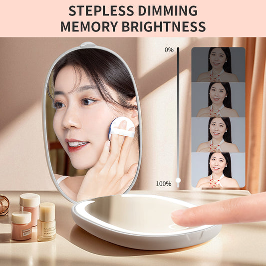 Portable Makeup Mirror Dimming Diagram, Touch Control Brightness Adjustment with Multiple Brightness Level Comparisons