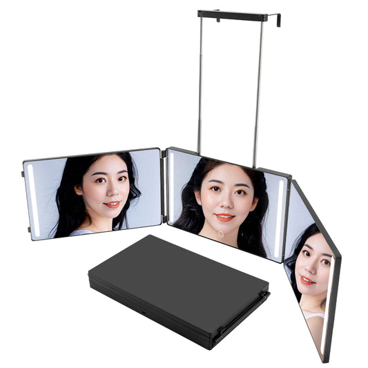 LED Tri-Fold Makeup Mirror, Portable With Adjustable Stand And Touch Lights