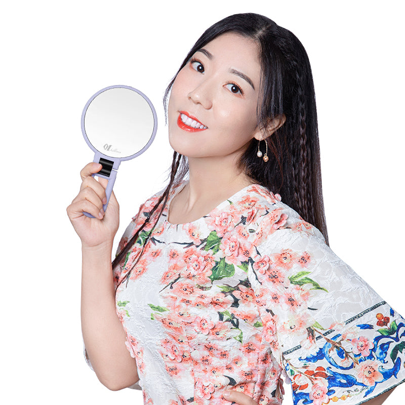 Lavender Handle Makeup Mirror Portable Foldable Design