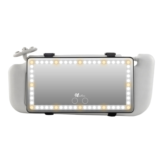 Rectangular Car Makeup Mirror With Ring LED Lights And Visor Clips