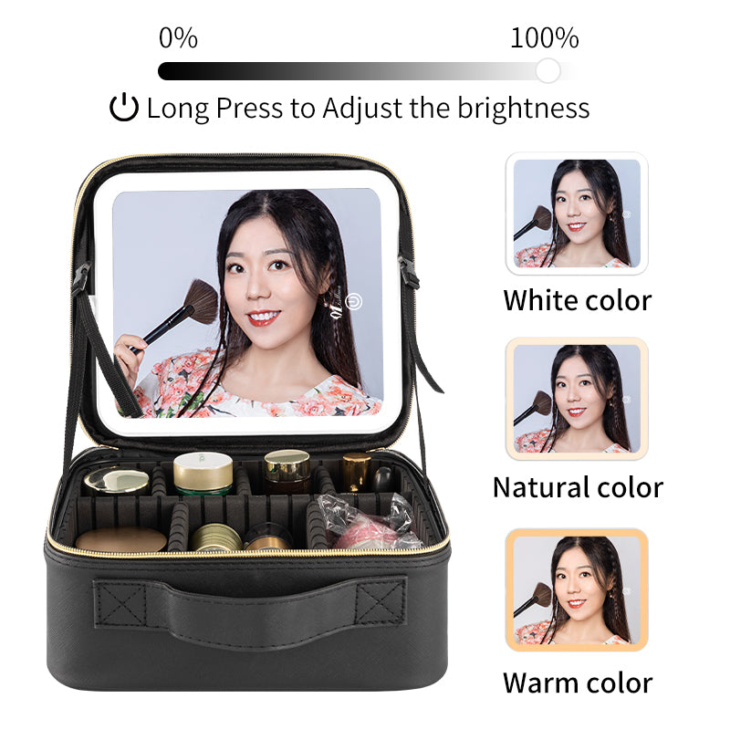 Makeup Bag LED Mirror Long Press to Adjust Brightness Three Color Light