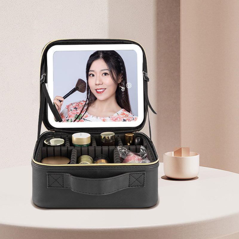 Makeup Bag with LED Mirror and Spacious Compartment Design