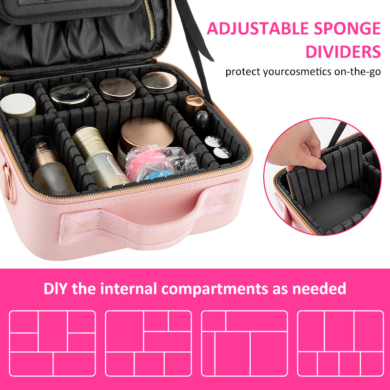 Makeup Case With Adjustable Sponge Dividers Protect Cosmetics Internal Storage Details
