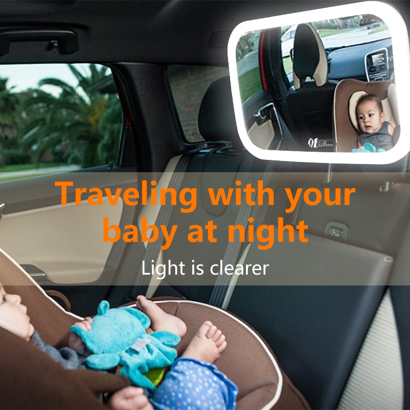 Baby Car Mirror For Night Travel, Clear Lighting Shows Baby In Seat
